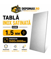 Tabla inox satinata K240 AISI 304/304L, 1.5 x 1500 x 3000 mm, 4.5 mp